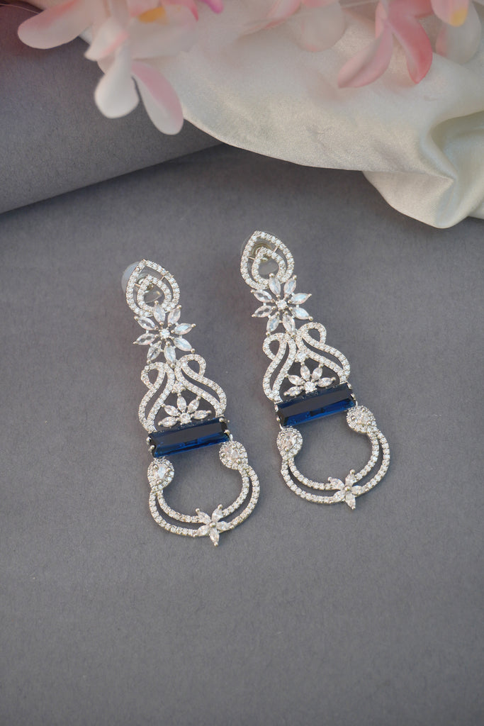 Long Pandora Earrings with Blue Stone
