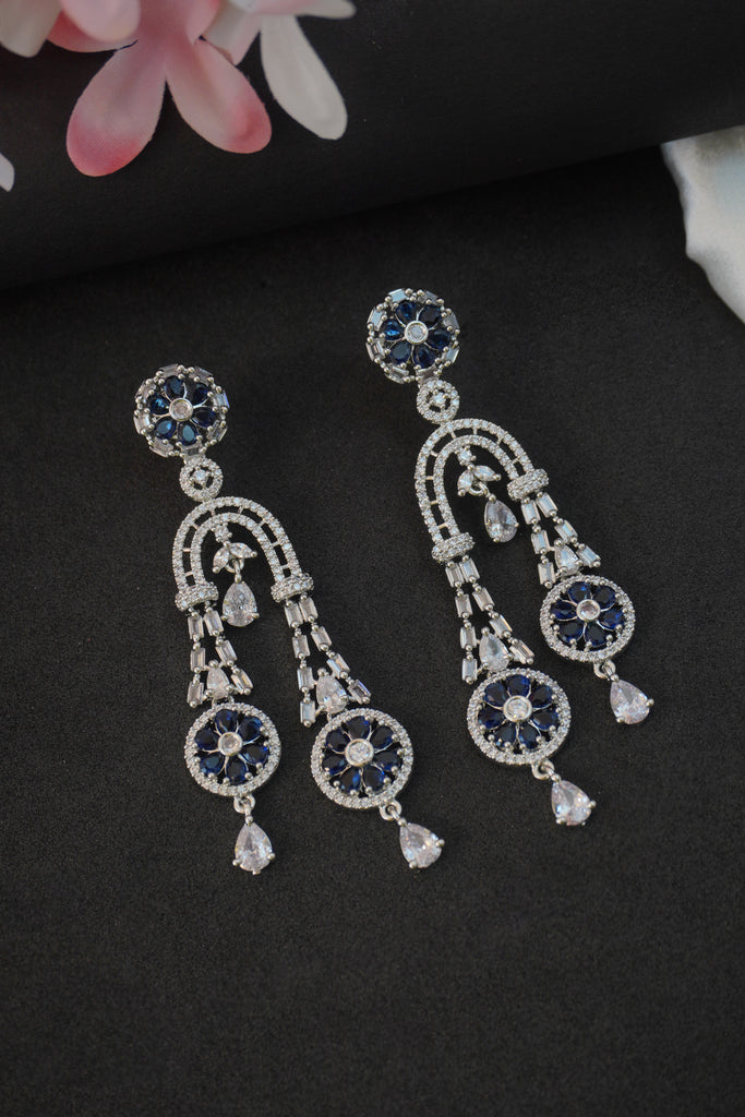 Dangling Blue Stone American Diamond Earrings