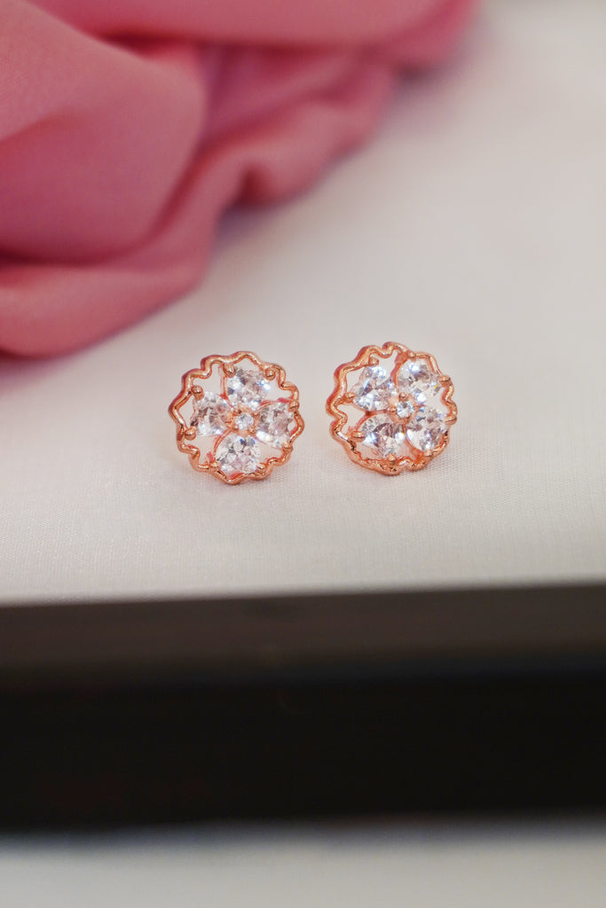 Stunning American Diamond Gold Plated Stud Earring - Stud Earrings in Gold