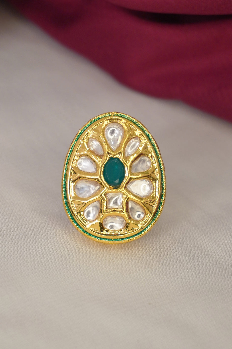 Statement Tayani Inspired Kundan Ring in an Elegant and Sophisticated Design.  Nano Pearl Piroyi on the Edge Studded With Kundans and Rubies. - Etsy