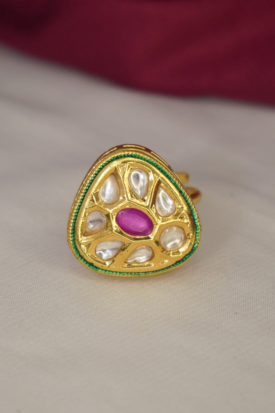 Gold Plated Adjustable Oval Kundan Ring ( Pink ) - Gold Earring Design –  Niscka