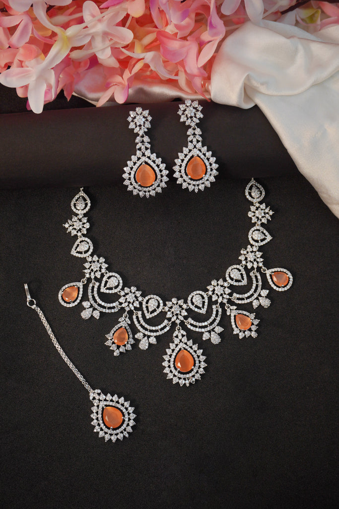 Tangerine American Diamond Necklace Set