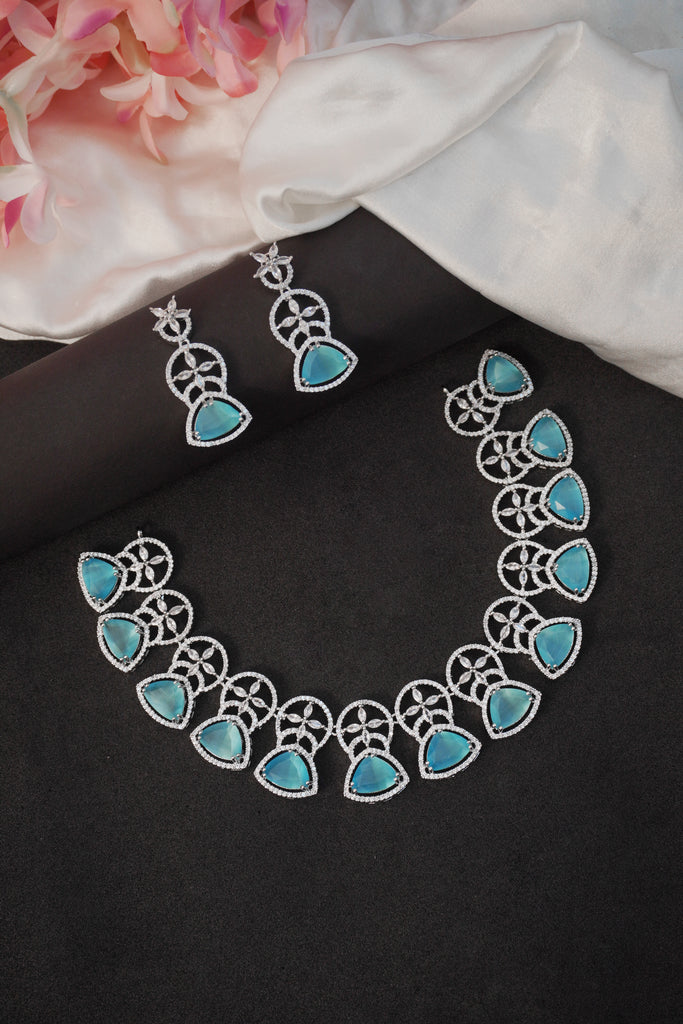 Water Blue American Diamond Necklace Set - Necklaces for women
