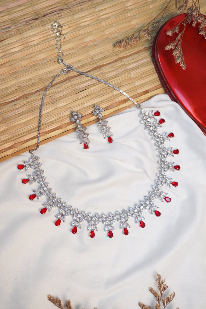 American Diamond Ruby Necklace Set