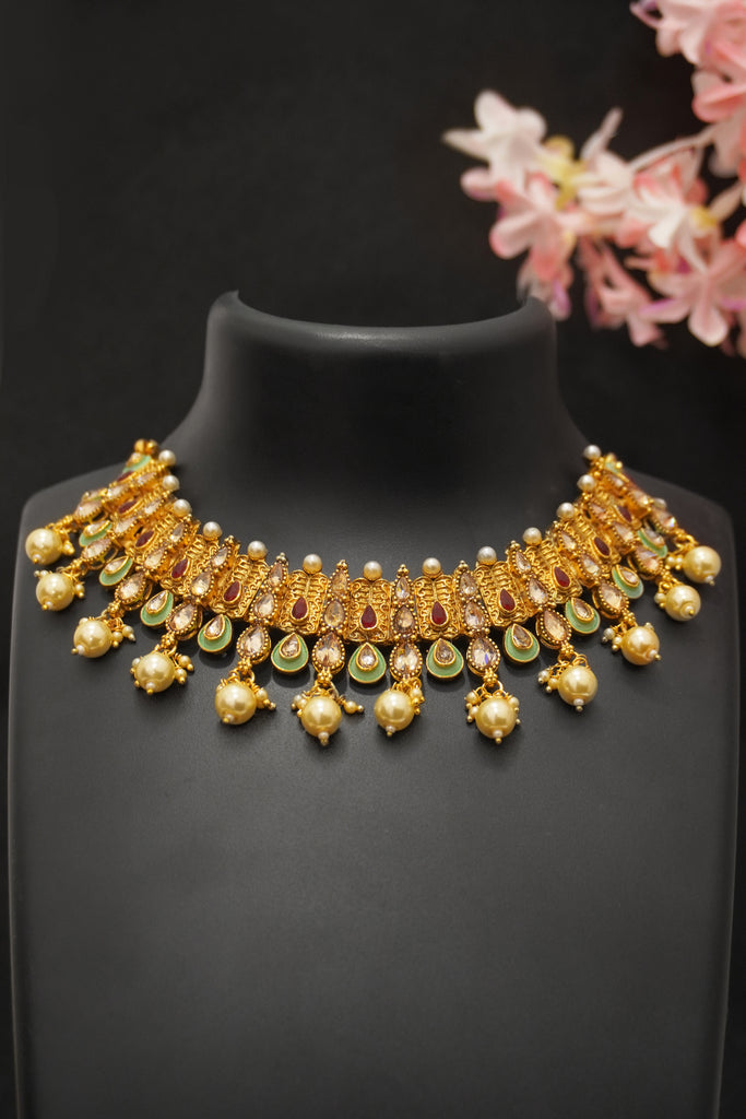24K Gold Plated Necklace Set with Kundan Stones - Fancy Necklace