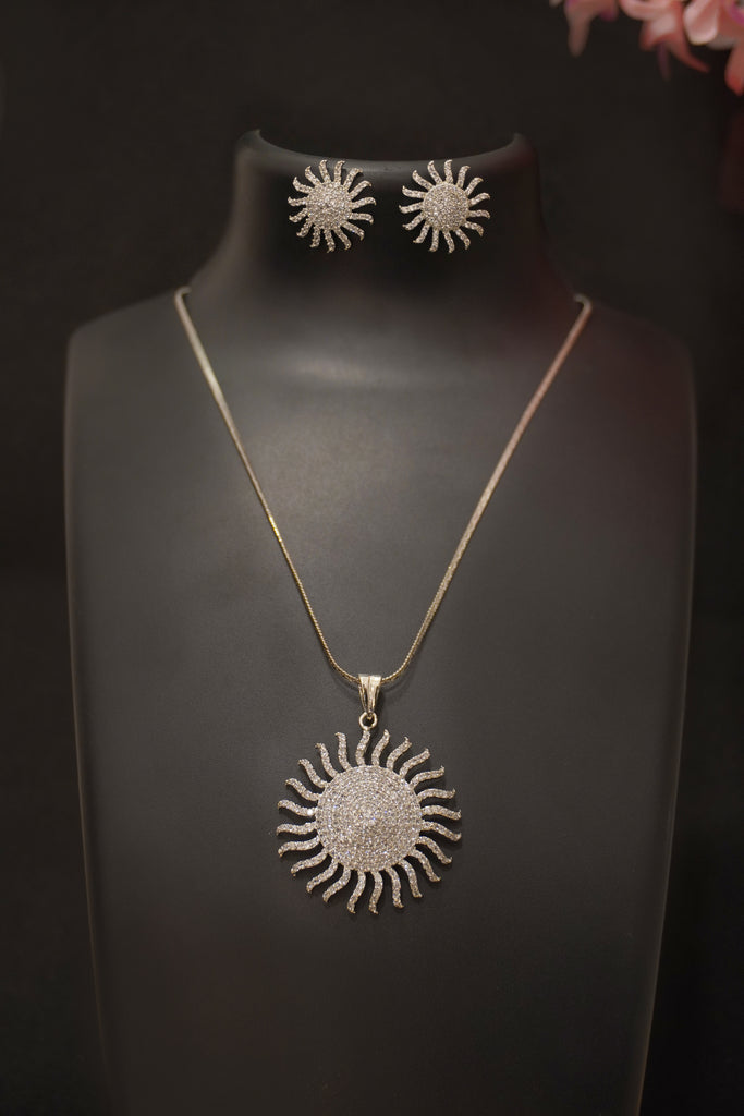 Shining Sun American Diamond Pendant Set