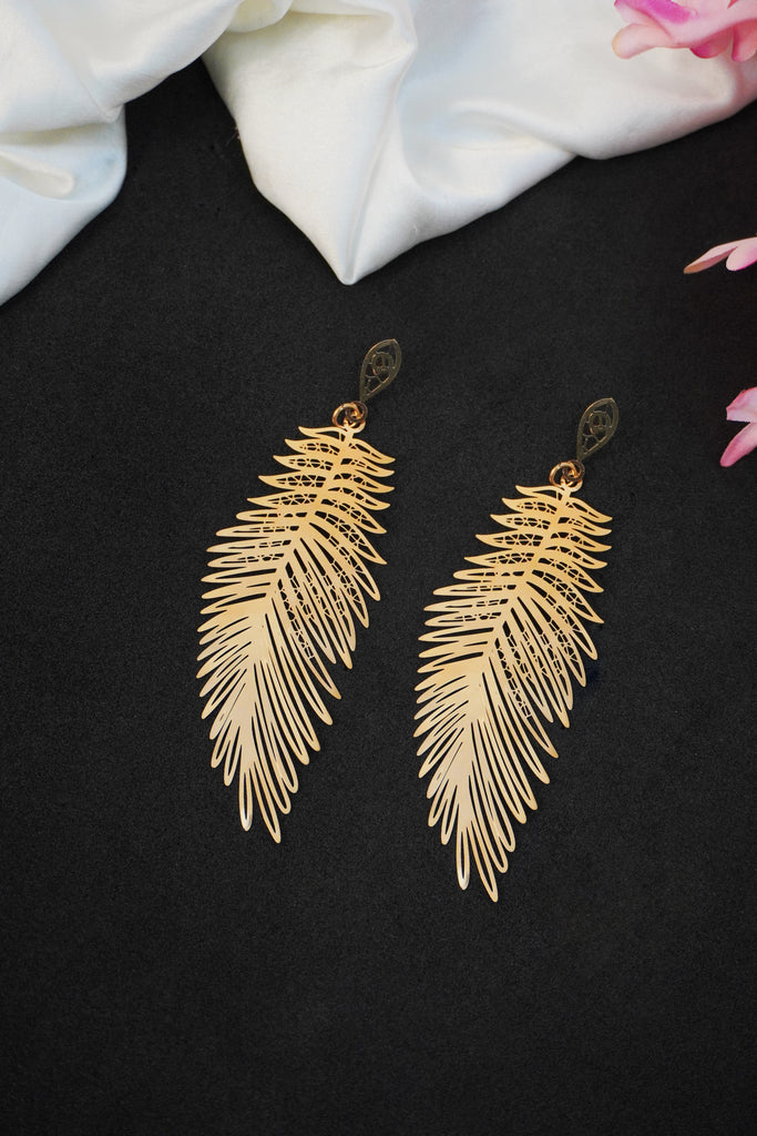 Gold Feather Statement Earrings