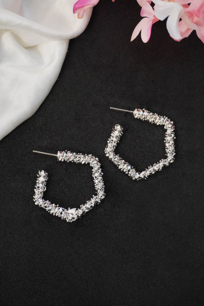 Angular Silver Hoop Earrings - Earrings for Women