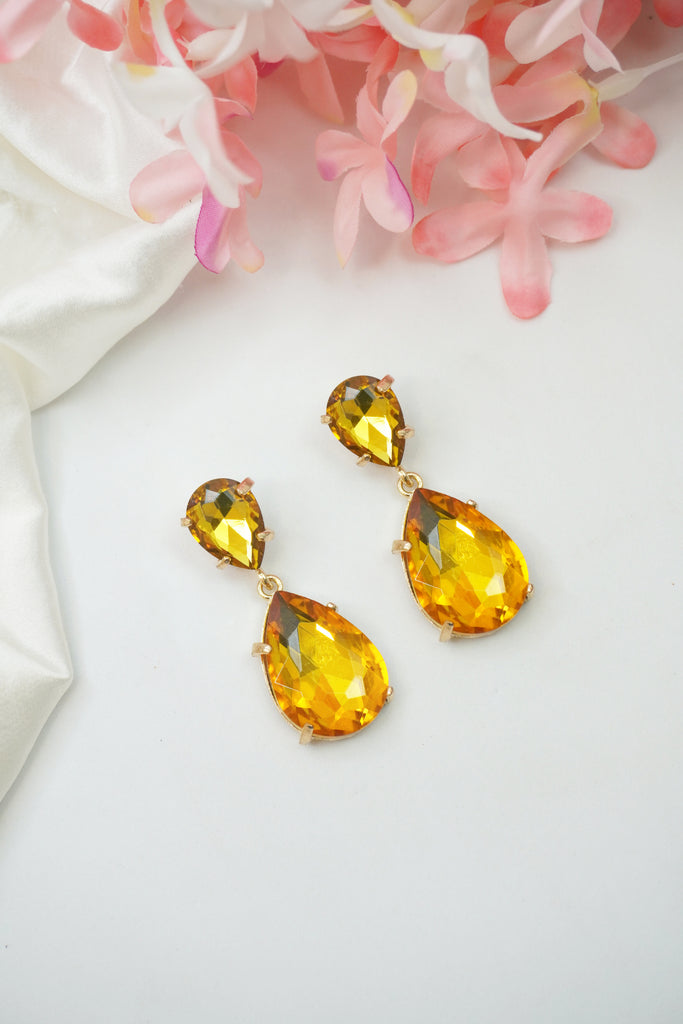 Yellow Rhinestone Dangle Earrings