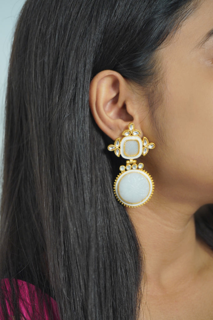 White Onyx Gold Plated Kundan Earring-Kundan Earring
