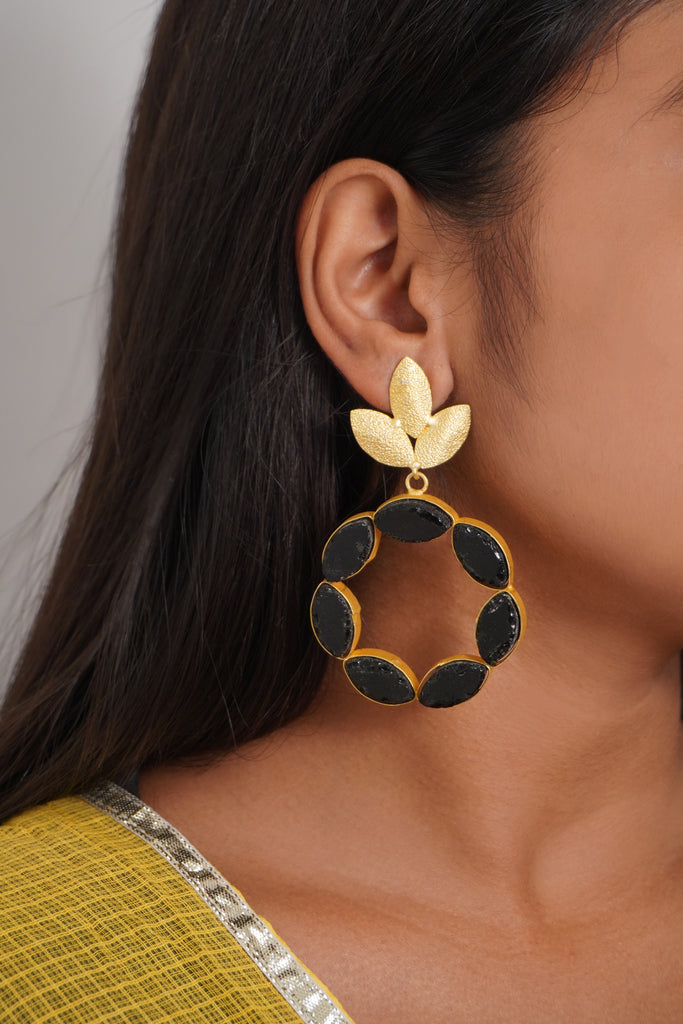 Leaf Charm Black Onyx Earrings - Under ₹200 - Earrings