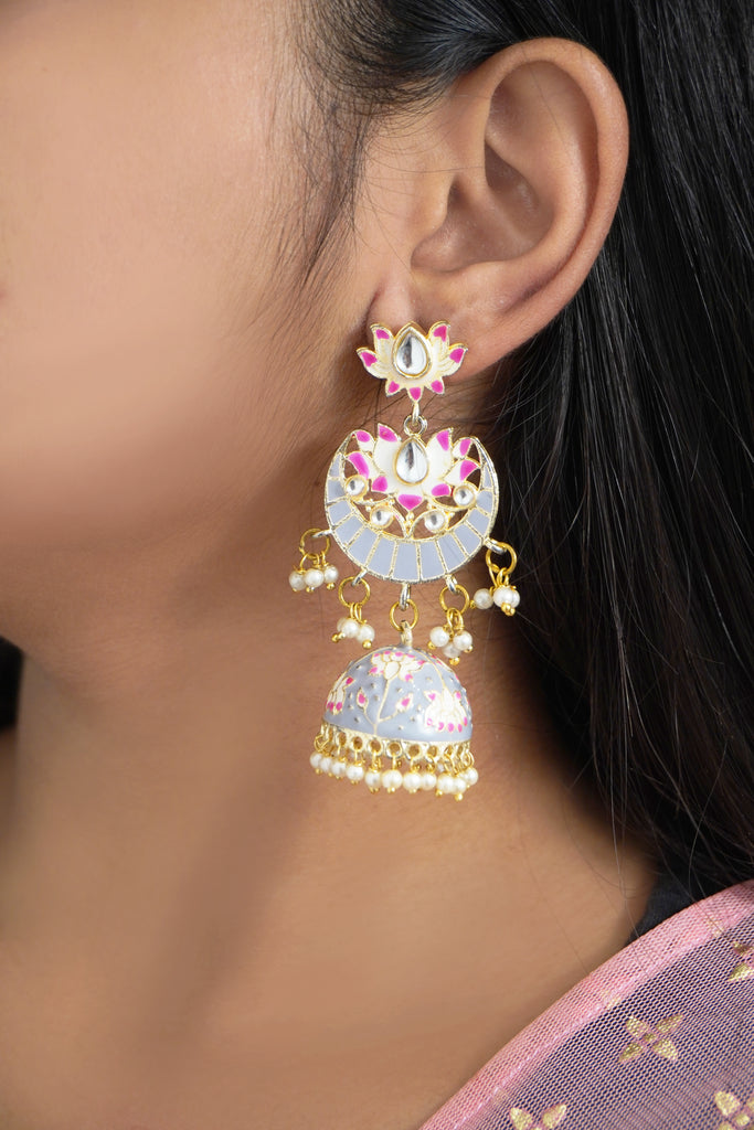 Crescent Moon Meenakari Chandbali Jhumka Earrings - Buy Latest & Traditional Jhumkas