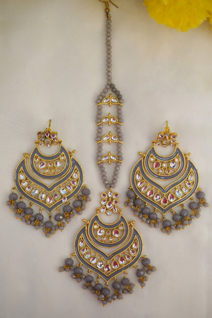 Handcrafted Kundan Meenakari Earring and Maangtikka Set for Women - Niscka