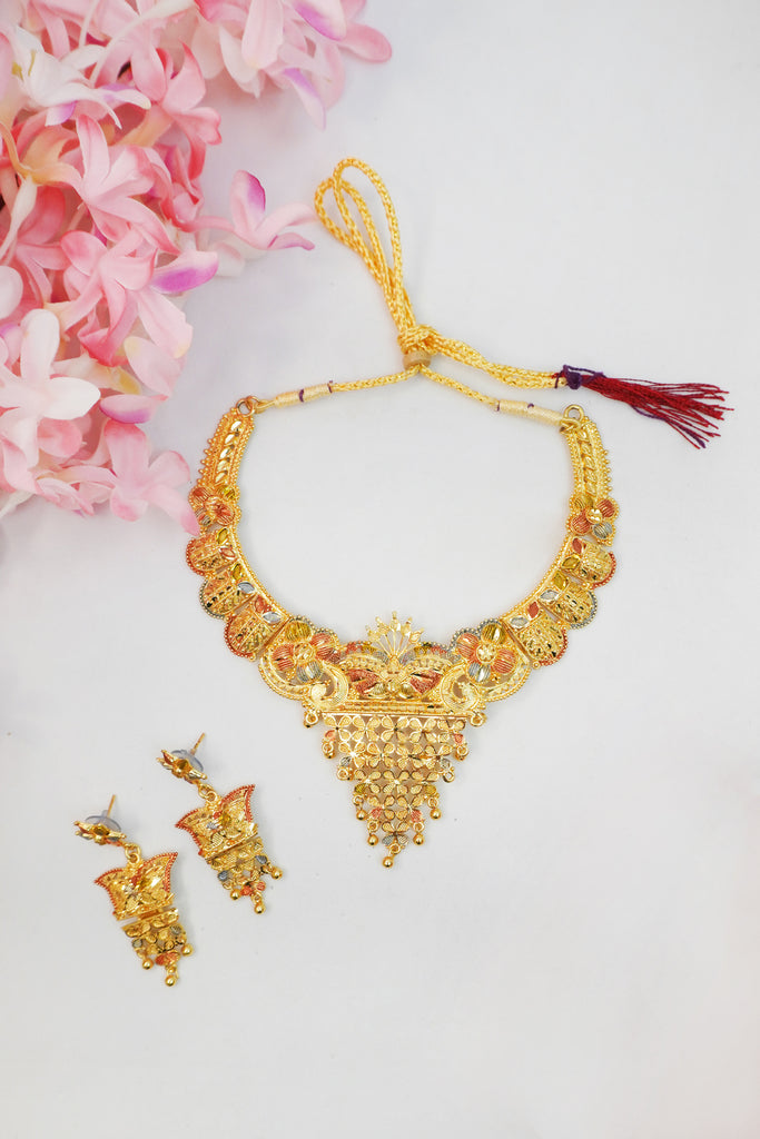 Gold Plated Necklace Set with Ponchi Bangles Combo Set of 2