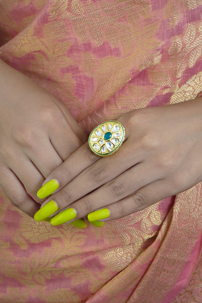 Traditional Gold Plated Ring -  Kundan Finger Ring