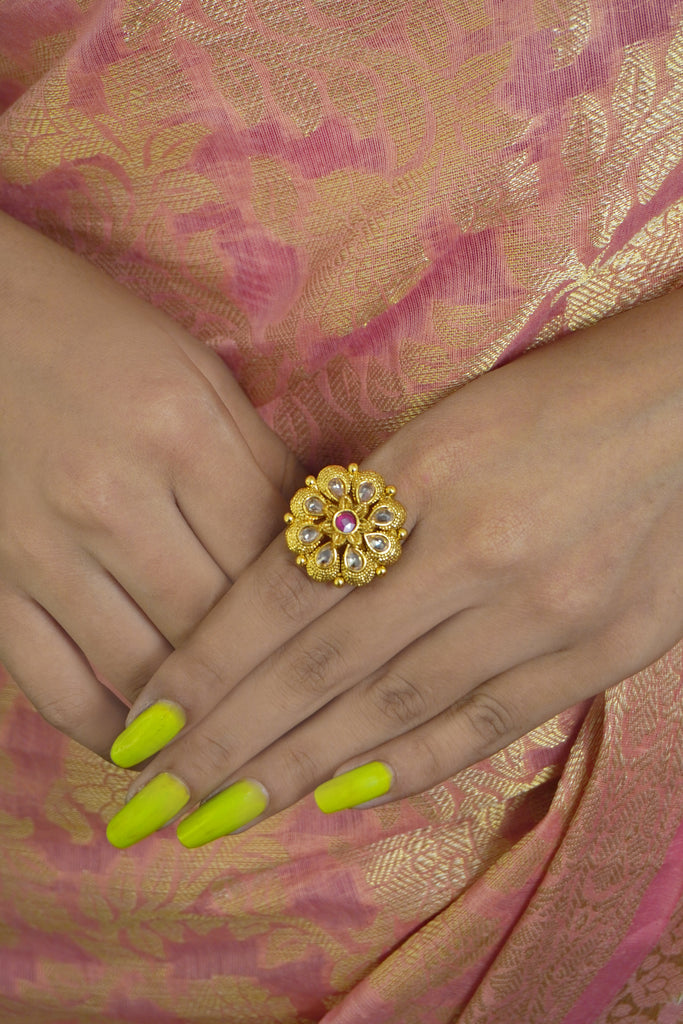 Traditional Gold Plated Statement Kundan Ring