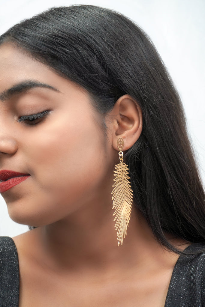 Gold Feather Statement Earrings