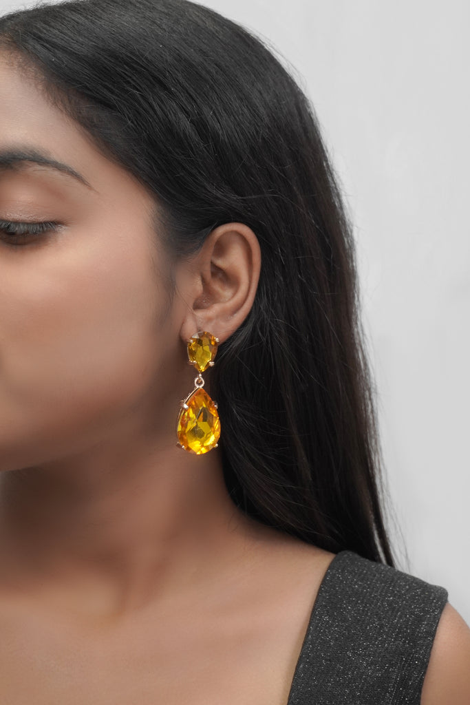 Yellow Rhinestone Dangle Earrings - Earrings for Women