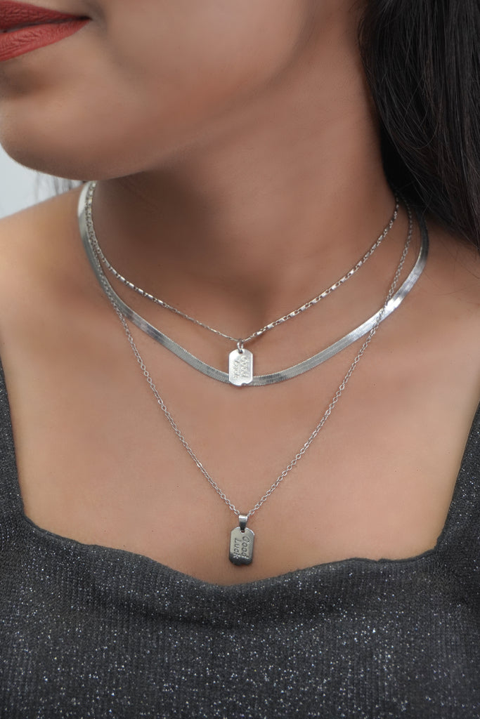 Layered Silver Pendant Necklace