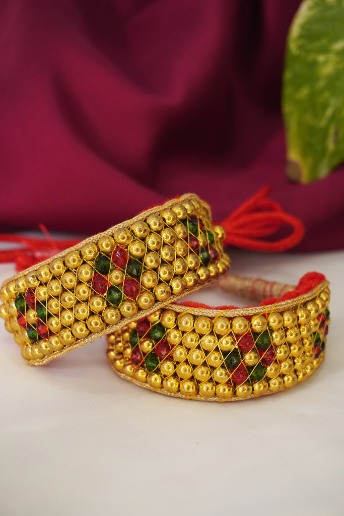 Red and Golden Ponchi Bangles - Gold Kada for Women - Fancy Bangles Online Shopping