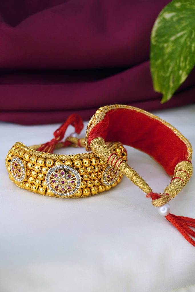 Red and Golden Ponchi Bangles - Gold Bangles - Fancy Bangles Online Shopping