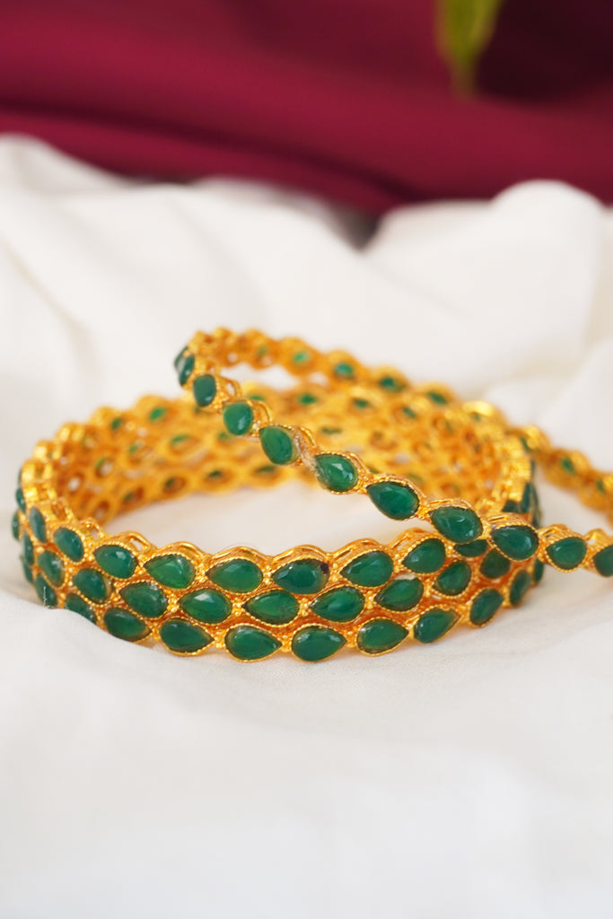 Green Stone Gold Plated Bangles - Indian Wedding Bangles set Online