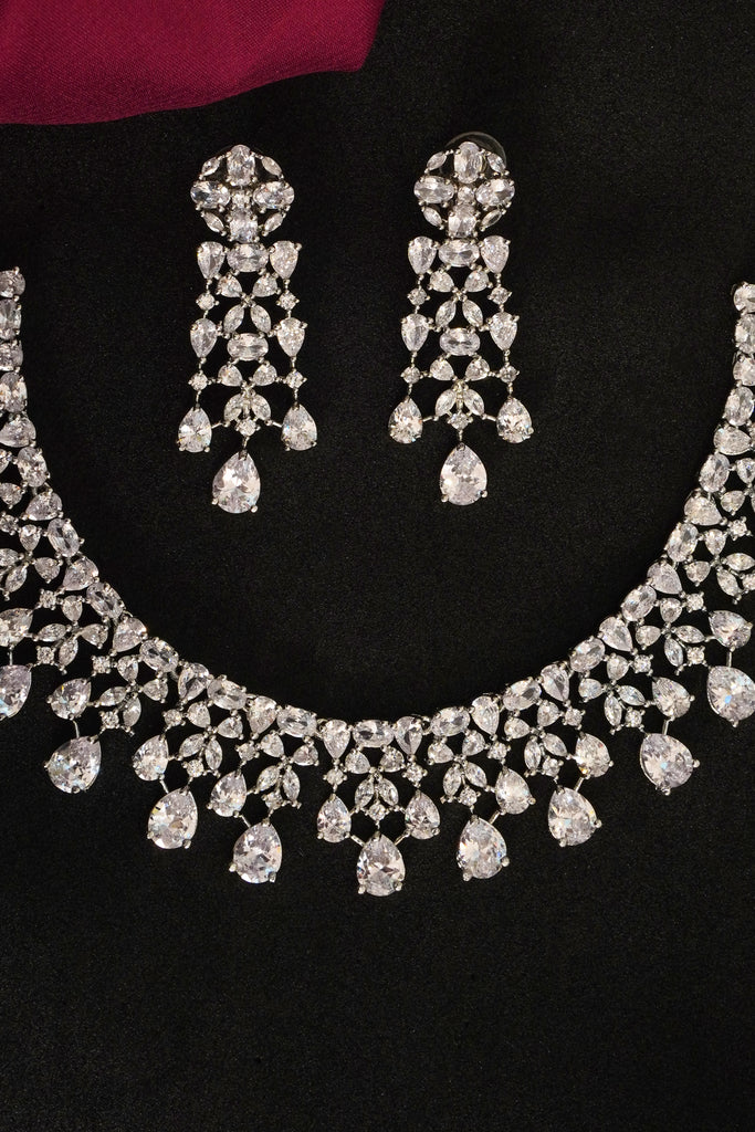 Teardrop Motif American Diamond Necklace Set 