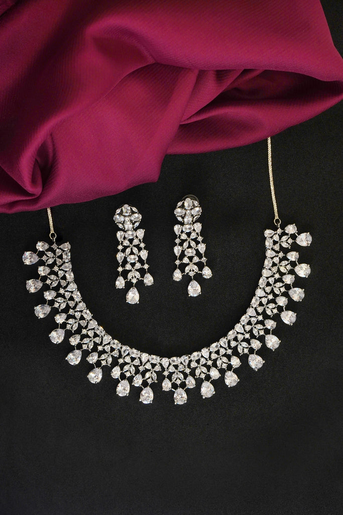 Teardrop Motif American Diamond Necklace Set -  Necklaces - Shop Latest Necklaces Online