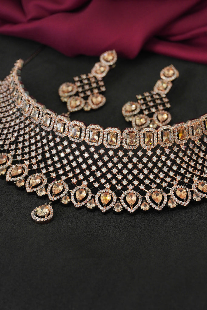 American Diamond Royal Emerald Necklace Set - Latest Diamond Necklace Designs with Price