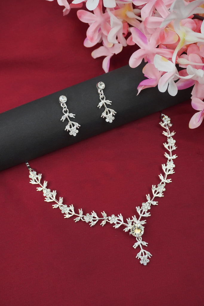 Leaflet CZ Stone Necklace with Earrings - Necklaces for Girlfriend