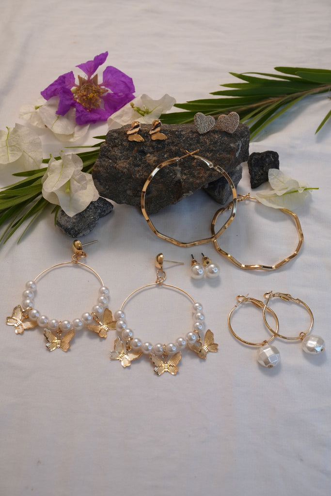 Set of 6 Gold Plated Earrings - ‎Women Earrings 