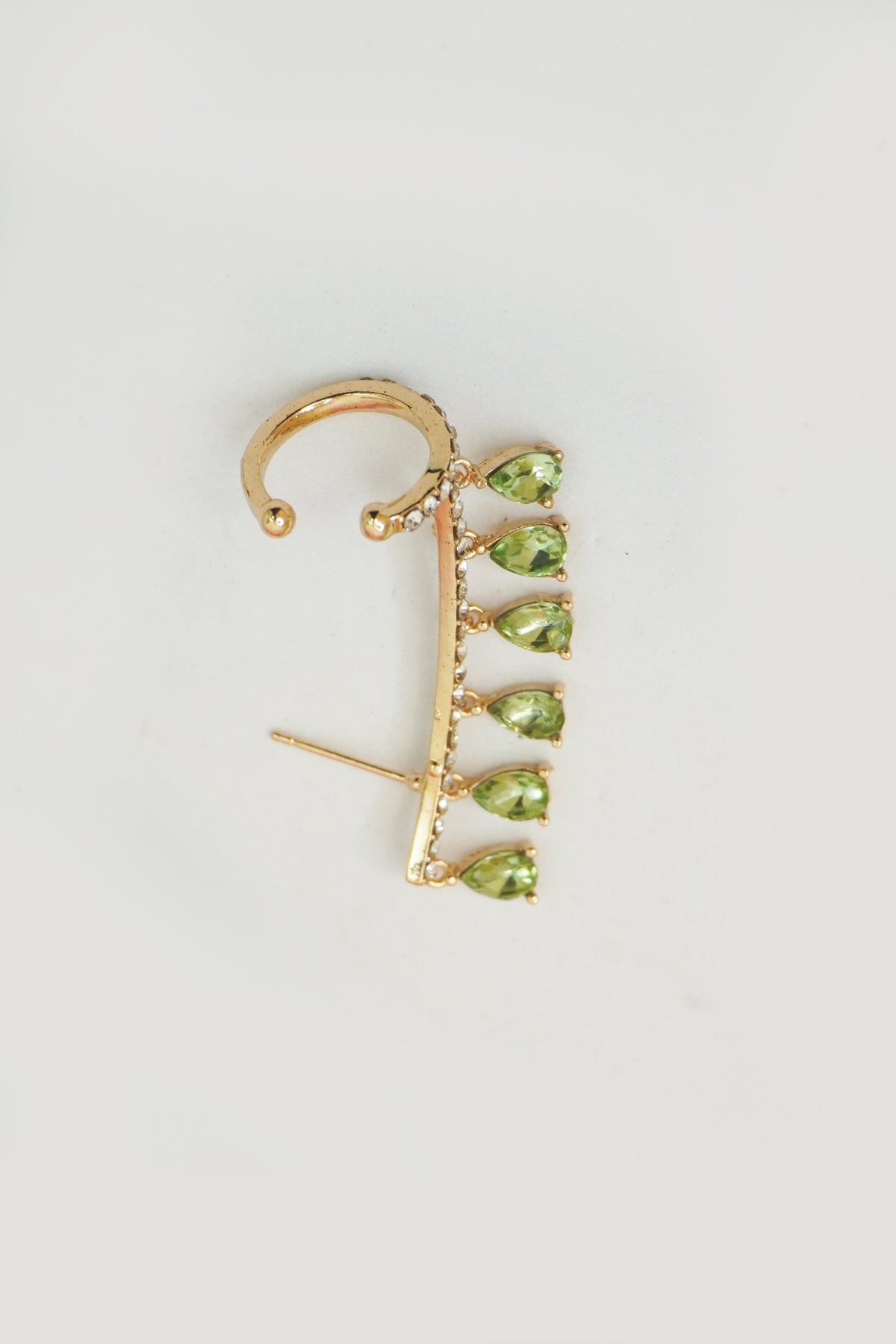 Green Crystal Rhinestone Gold Toned Ear Cuff