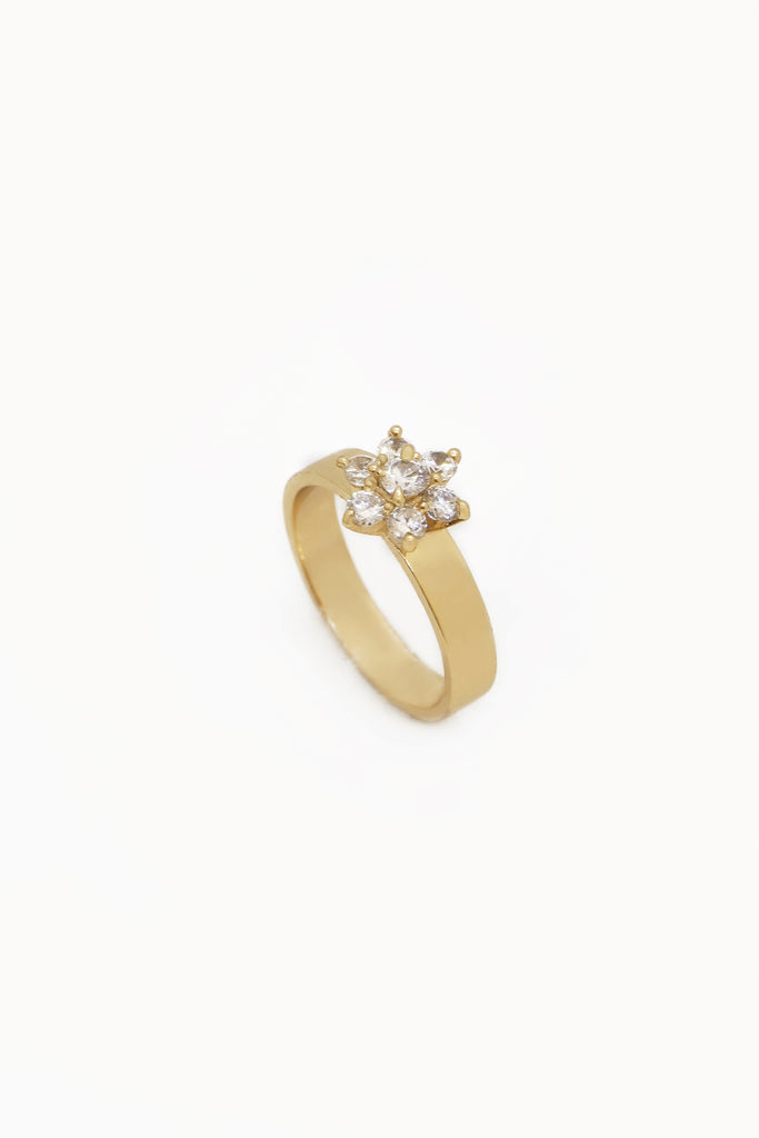 Floral Round Cut American Diamond Ring - Gold Ring Design
