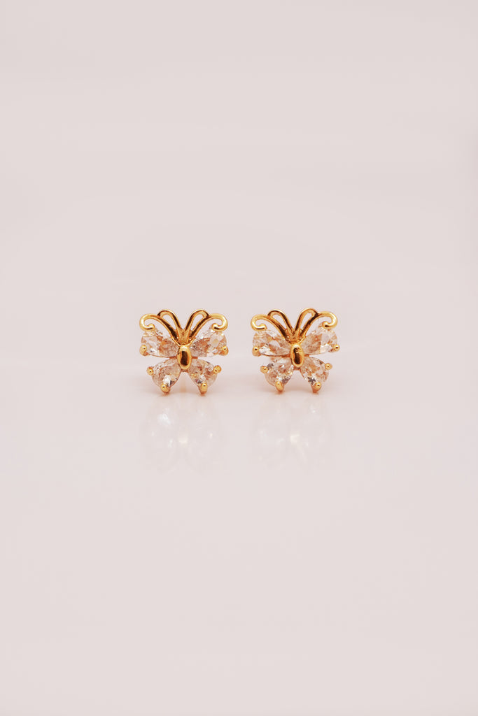 Butterfly Stud with American Diamonds - Gold Butterfly Studs 