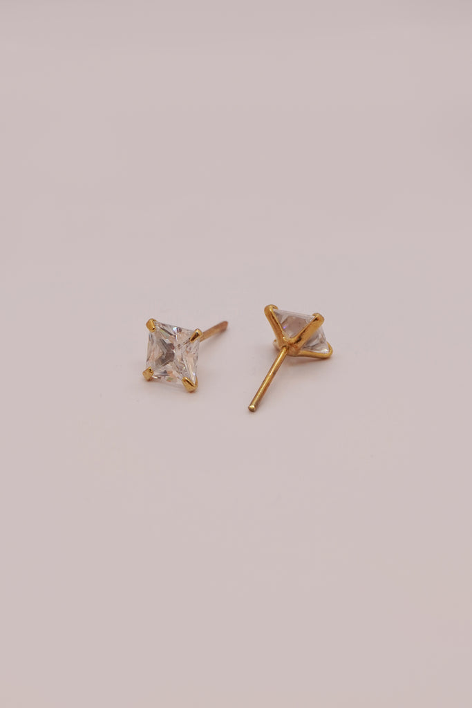 Princess American Diamond Studs - Gold with American Diamond Earrings