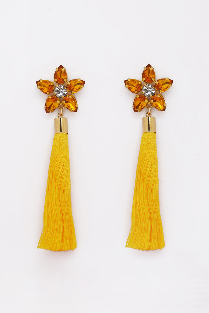 Yellow Tassel Earrings - Long Tassel Earrings