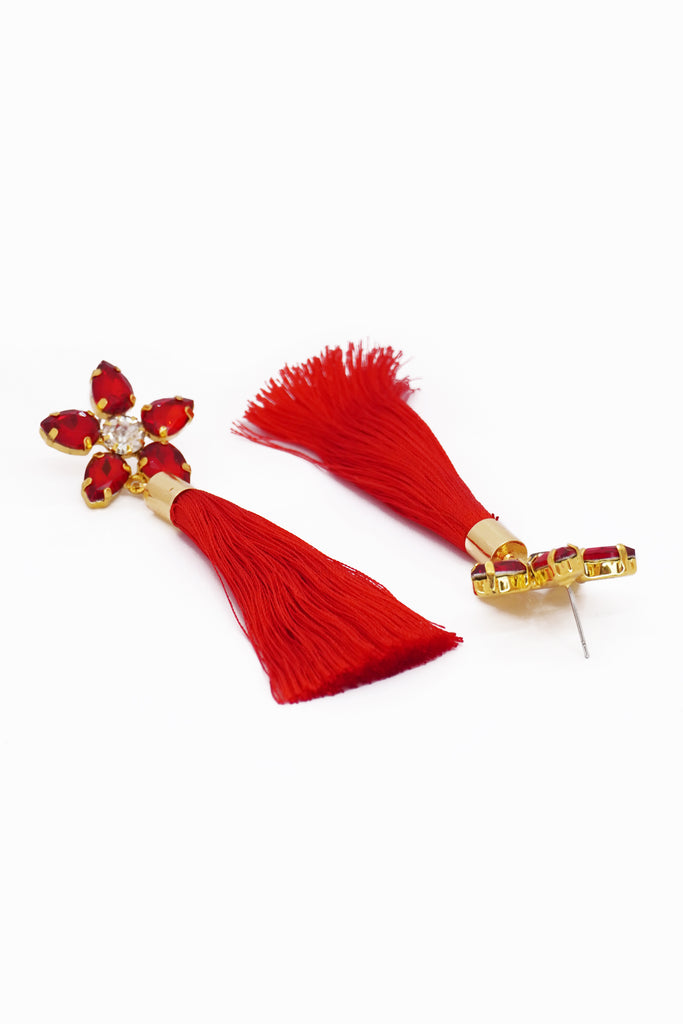 Flower Tassel Stone Earrings - Artificial jewellery Earrings 