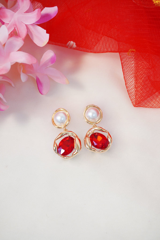 Pearl and Red Stone Earrings - Earrings Design