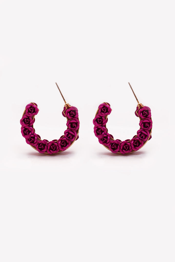 Open Hoop Purple Rose Earrings - Ladies Earrings
