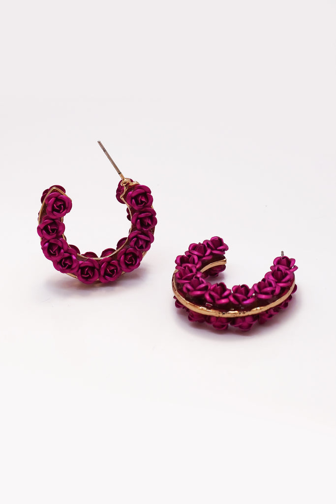 Open Hoop Purple Rose Earrings - Buy Purple Rose Earrings Online