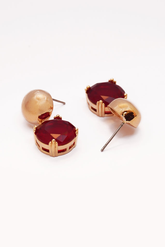 Red Stone Drop Earrings - Stylish Earrings for Girls - Fashion Earrings online at low price