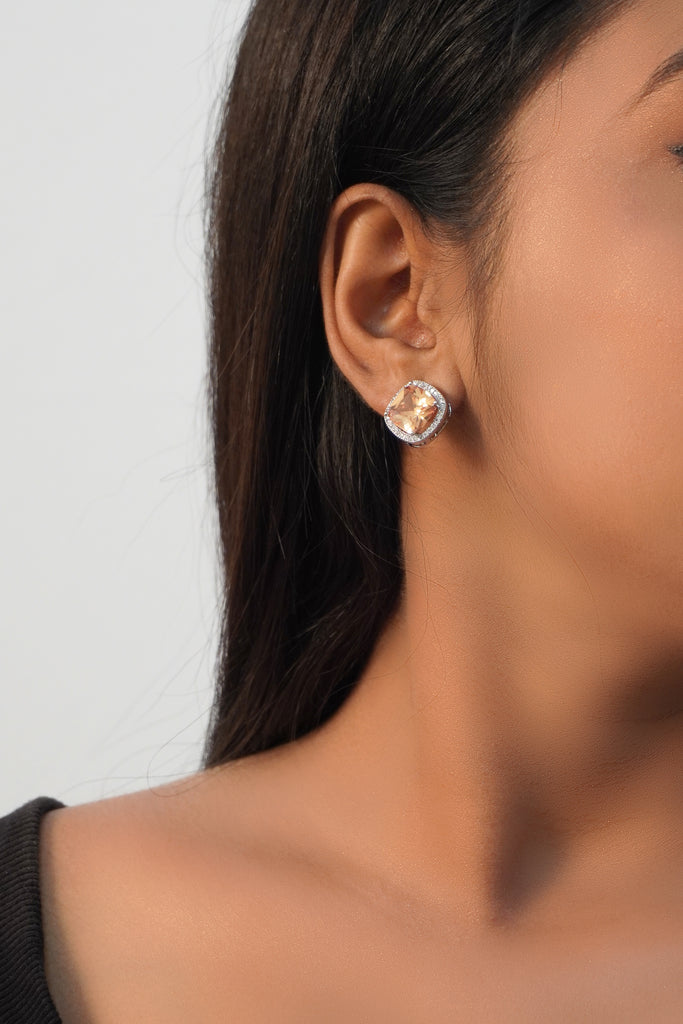 Cushion Stone American Diamond Stud Earrings - Stylish Earrings