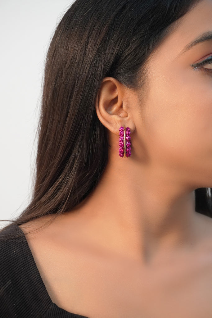 Open Hoop Purple Rose Earrings -  ‎Fancy Earrings