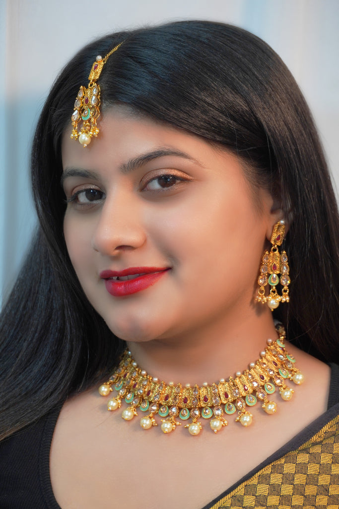24K Gold Plated Necklace Set with Kundan Stones