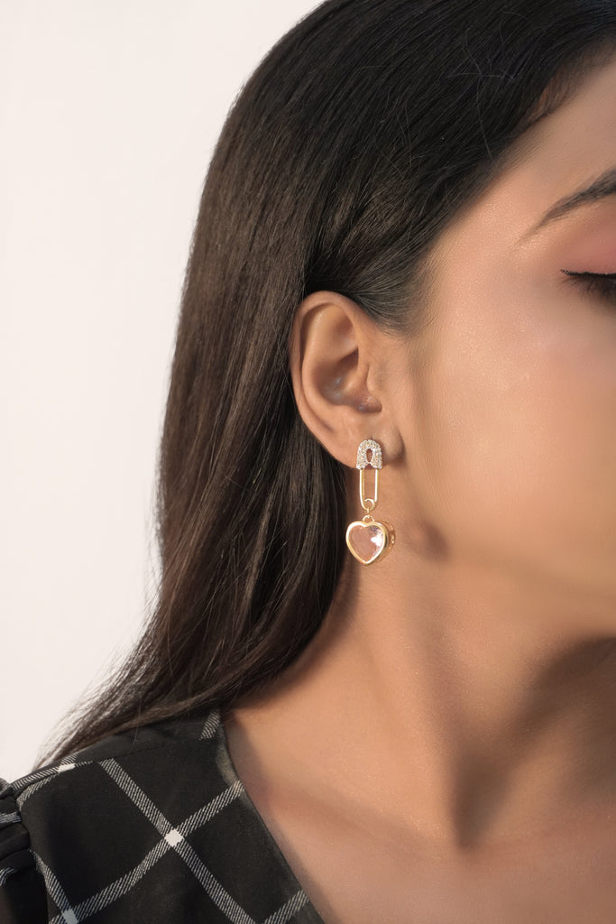 Pin Heart Stone Earrings - Earrings for girls