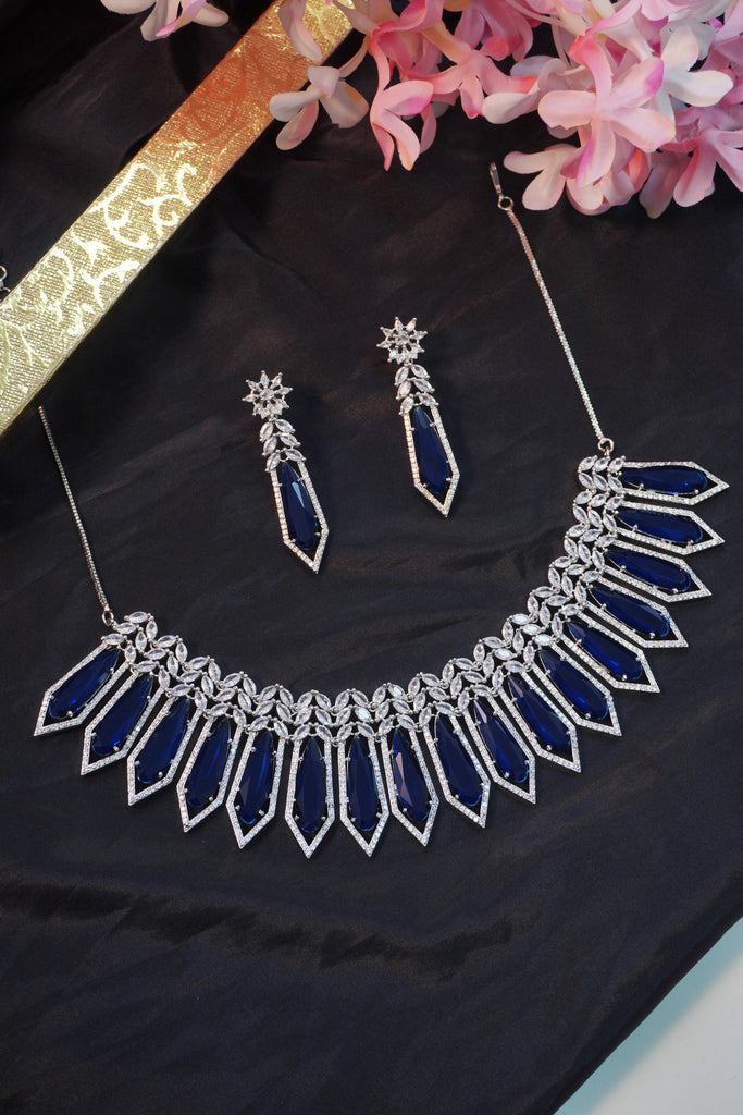 Blue American Diamond Necklace Set