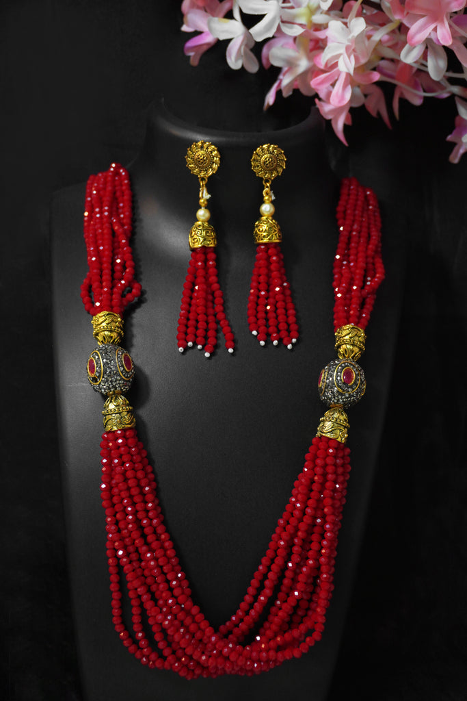 Crystal Red Stones Necklace Set - Niscka