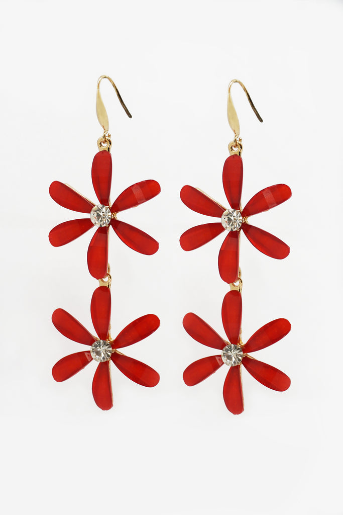 Red Flower Dangle Statement Earrings - ‎Fancy Earrings
