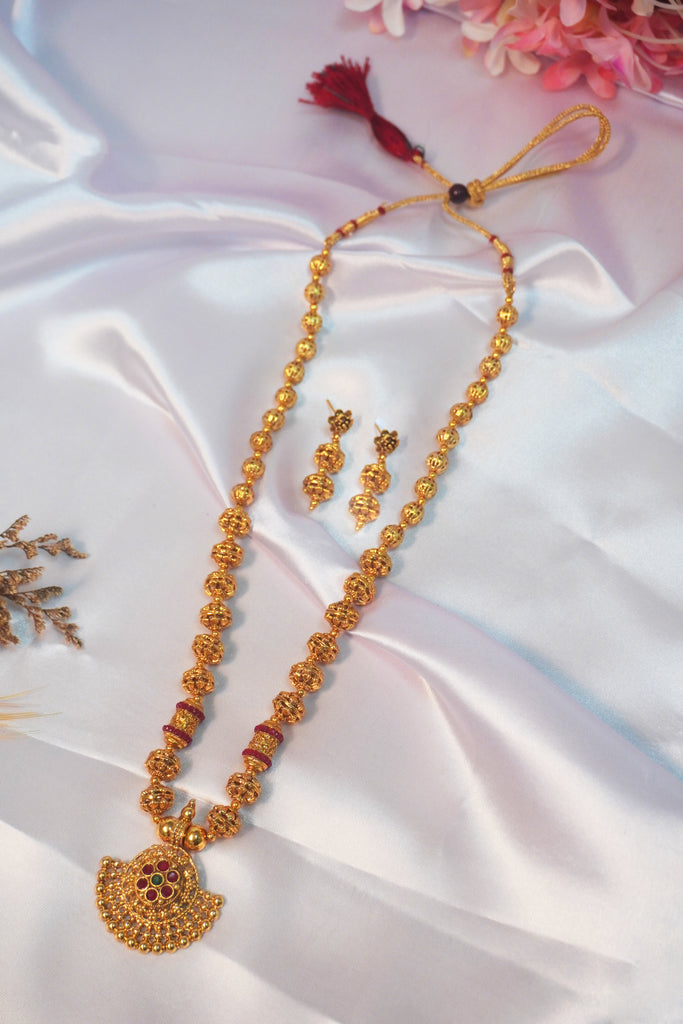 24K Gold Plated Matar Mala with Earrings Set