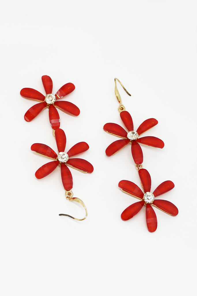 Red Flower Dangle Statement Earrings - Buy Earrings For Women